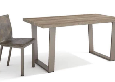 Mesa de comedor fija con patas metálicas disponible en una gran variedad de acabados para la mesa y para las patas metálicas. Medidas 140, 160, 180 y 200cm x 90 cm.