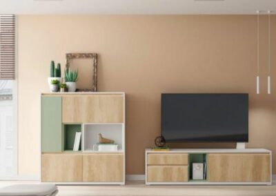 Pon una pincelada de color en tu mueble. El verde es un tono ideal para combinar con la madera.