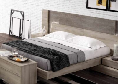 Dormitorio regio con led incluídos en color iron combinado con stone rock. Mesita lux y bañera tipo E. Colores a elegir.