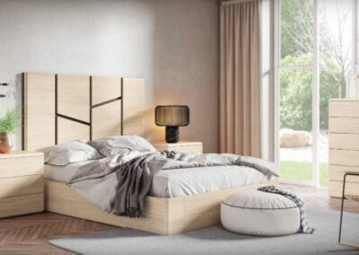 Dormitorio tesalia en color nude combinado con bocamina. Mesita ino. Canapé elevable forma. Colores a elegir.