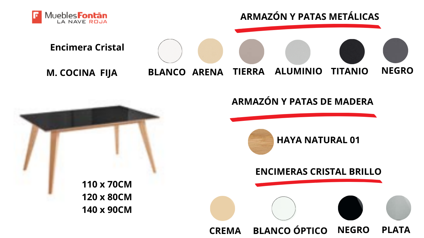 MESAS COCINA ENCIMERA CRISTAL